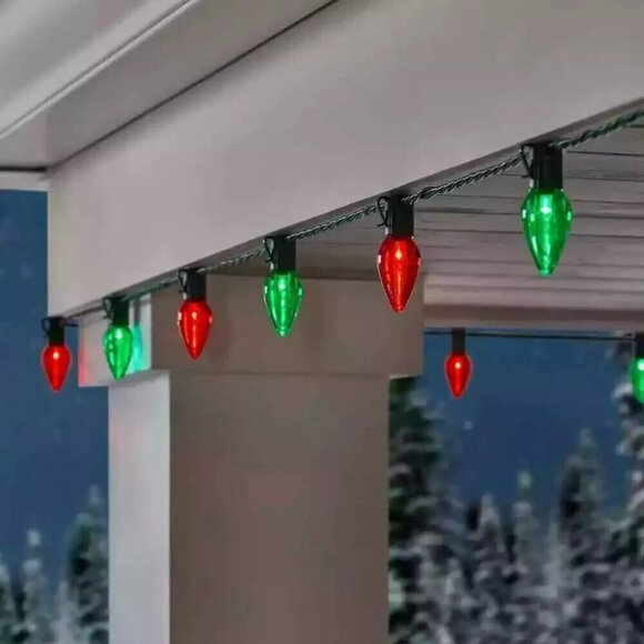 Home Accents 100 Count Red/Green Super Bright Steady Lit C9 Lights 65.4 Ft - Picture 4 of 7